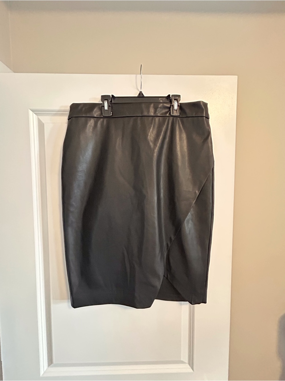 RW&CO. Black Faux Leather Pencil Skirt with Wrap Detail